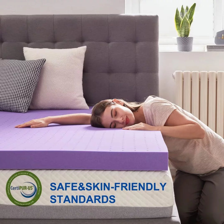 2 Inch Gel Memory Foam Mattress Topper Ventilated Soft Mattress Pad, Bed Topper, Certipur-Us Certified, Twin Size, Purple