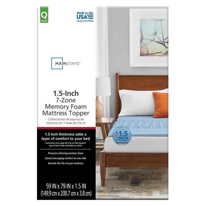 1.5” 7-Zone Memory Foam Mattress Topper, Queen