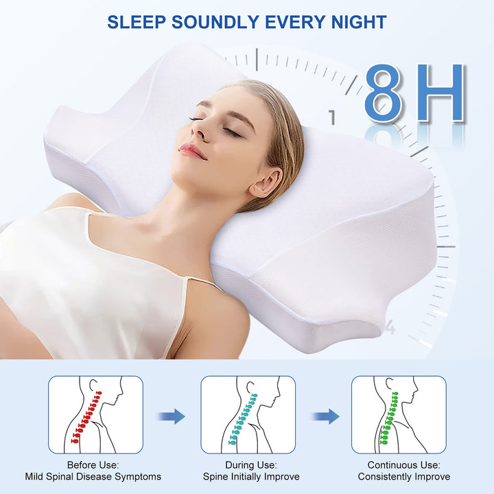 Memory Foam Cervical Pillows for Neck and Shoulder Pain Relief,Orthopedic Ergonomic Contour Back Support Pillow for Side,Back & Stomach Sleepers Standard Size 24.02"×14.76"×4.72" White