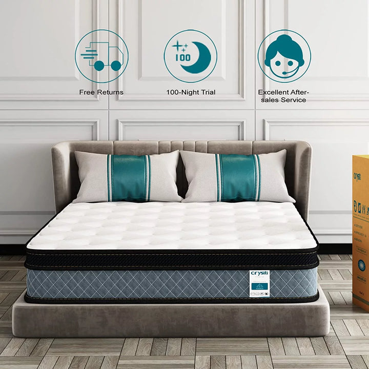 10" Twin Size Memory Foam Hybrid Mattress  Pocket Innerspring Mattresses in a Box with Pressure Relief Edge Supportive 100-Night Trial 10-Year Support