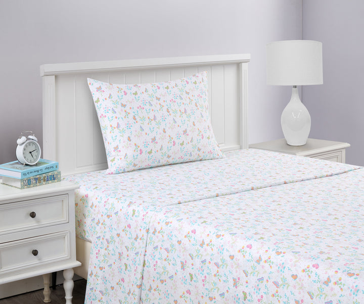 Kids Soft Microfiber Sheet Set, Floral Butterfly, Twin, 3 Pieces, Easy Care