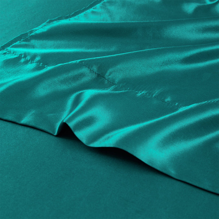 Satin Sheets Twin Silk Sheets Turquoise Bed Sheet Set Deep Pocket Bed Flat Fitted Sheet, 3-Pieces