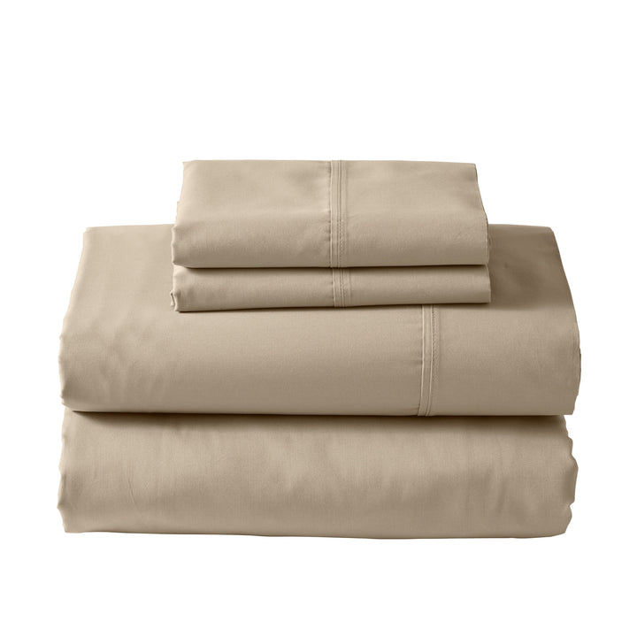 Cool & Crisp 4-Piece 300 Thread Count Almond Biscuit Cotton Percale Sheet Set, Queen