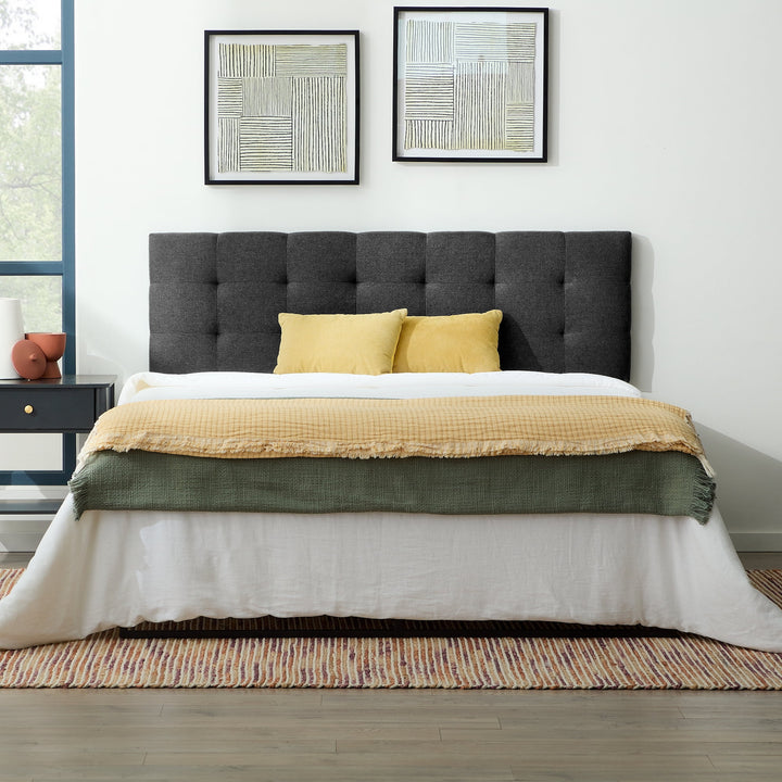 Eugene Square Tufted Upholstered Headboard, King/Cal King, Charcoal