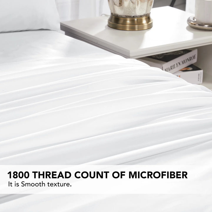 Microfiber Full Size Bed Sheets Set, Deep Pocket 4 Pieces Bed Sheets, White