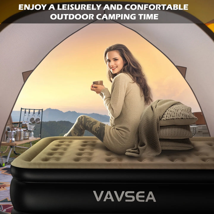 VAVSEA Air Mattress, 18" Inflatable Bed with Built-In Cordless Pump Queen Size Blow up Mattress for Home, Camping Travel & Guests, 660LB Max