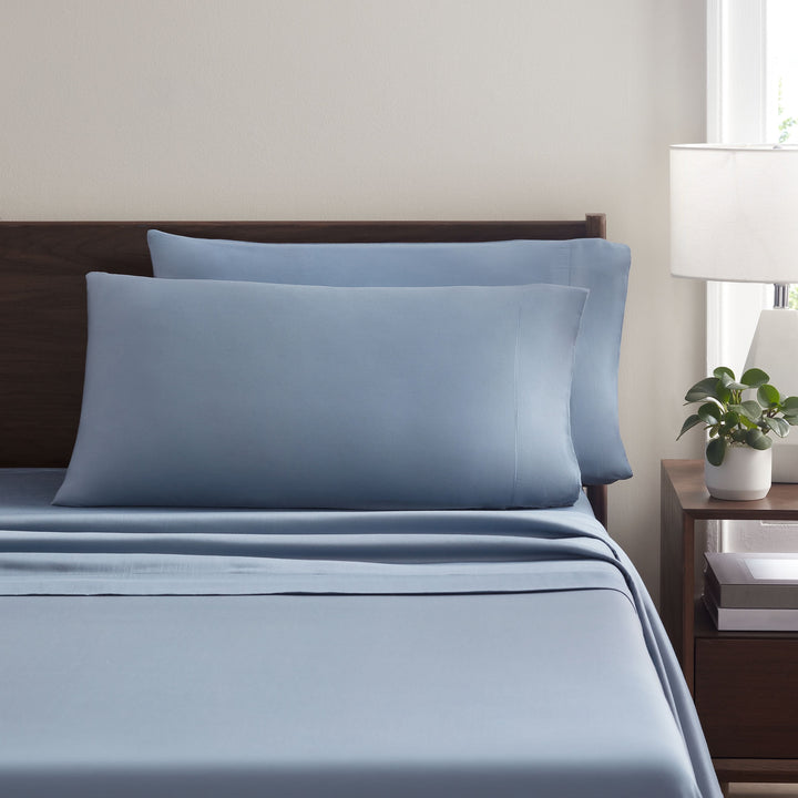 Soft & Silky 4-Piece Blue Illusion Viscose from Bamboo Sateen Bed Sheet Set, Full