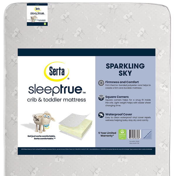 Sleeptrue Sparkling Sky 5" Dual-Sided Crib & Toddler Mattress - Sustainably Sourced Fiber Core - Waterproof - Lightweight - GREENGUARD Gold Certified - 5 Year Warranty