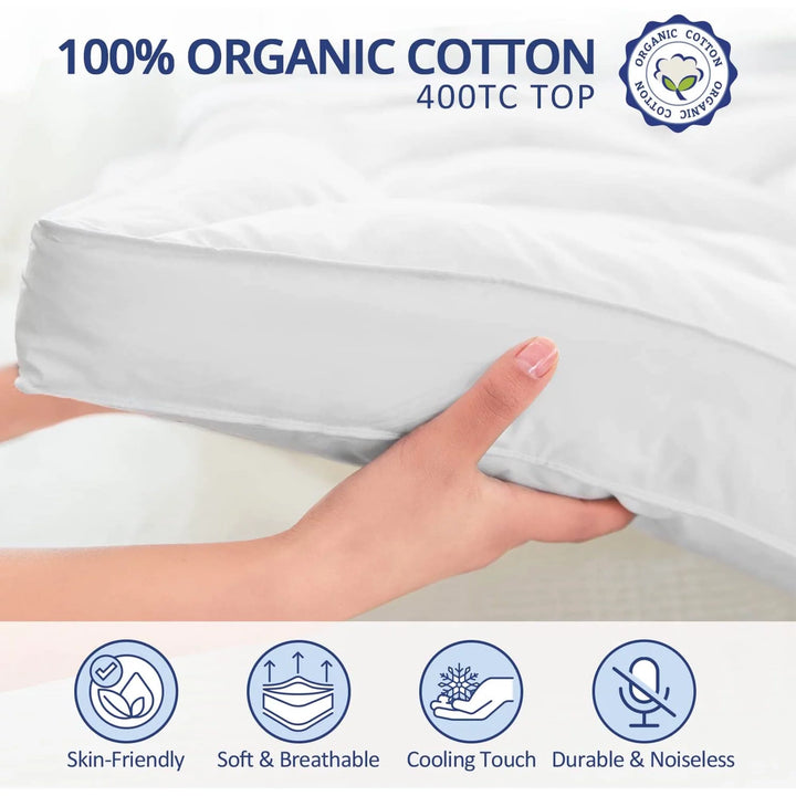 Queen Extra Thick Mattress Topper, 400TC Cotton Pillow Top Protector with 8-21" Deep Pocket 5D Spiral Fiber Padding for Back Pain, Cooling Plush Mattress Pad Cover, White