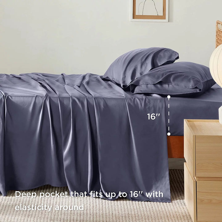 Queen Cooling Bed Sheets Set, Rayon Made from Bamboo, Hotel Luxury Silky Breathable Bedding Sheets & Pillowcases, Grey