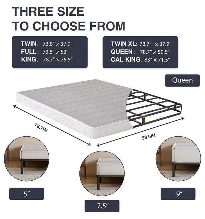 9 Inch Metal Box Spring with Fabric Cover, Sturdy Mattress Foundation, Strong Steel Metal Frame, Easy Assembly,