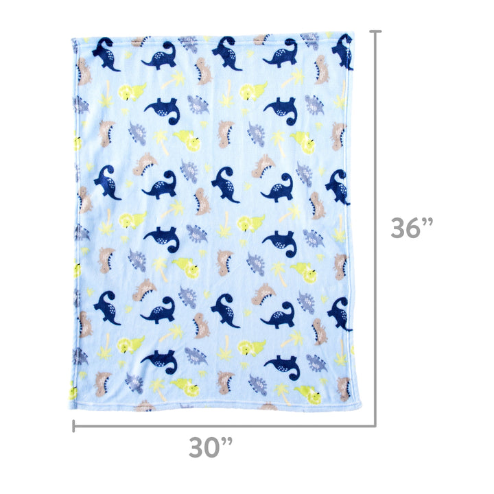 Blue Dinosaurs Plush Baby Blanket, 30" X 36", Infant Boy