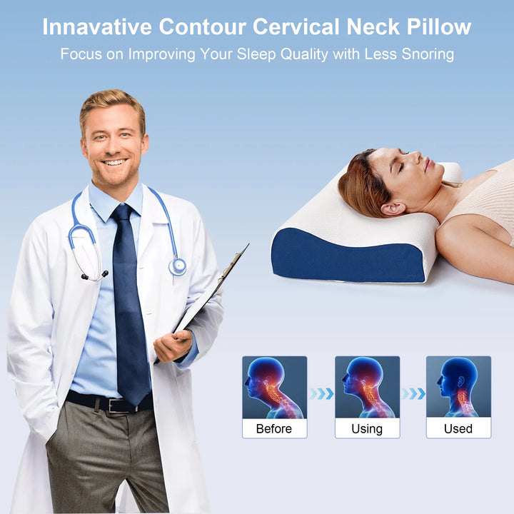 Cervical Pillow for Neck and Shoulder Pain Relief, Memory Foam Neck Support Pillow for Sleeping, Ergonomic Orthopedic Bed Pillow for Side Back Stomach Sleepers for Adults