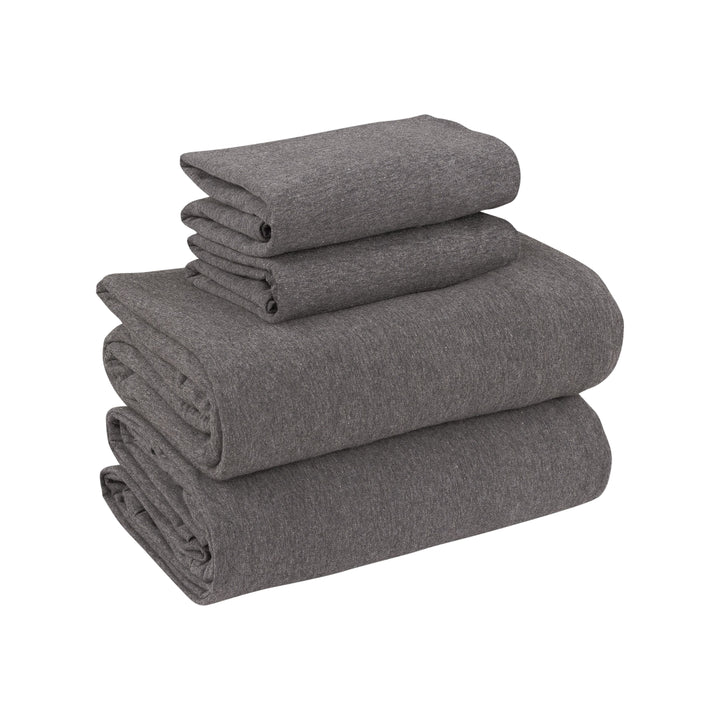 Extra Soft Jersey Bed Sheet Set, Queen, Charcoal, 4 Pieces