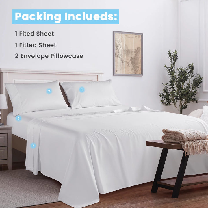 100% Egyptian Cotton Cooling Bed Sheet Set, 1200 Series Luxury Percale Sheets Set, 16" Deep Pocket 4 Piece (Queen, White)