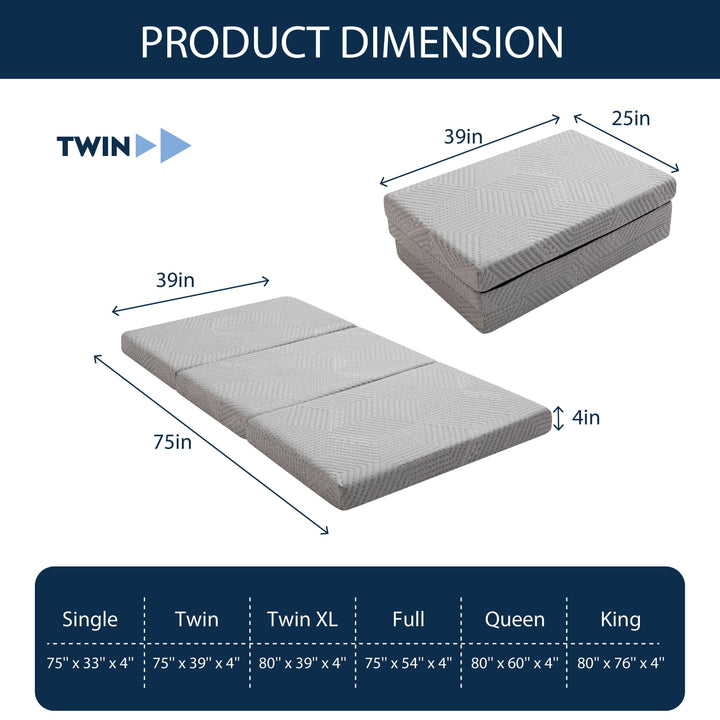 4" Tri-Folding Memory Foam Twin Mattress