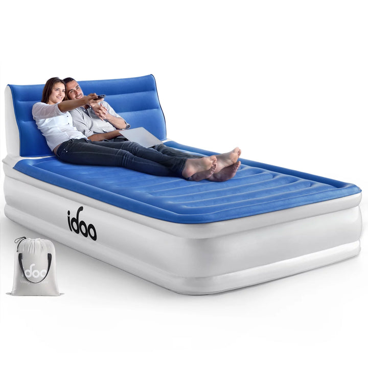 Full Headboard Air Mattress, 15" Inflatable Bed with Built-In Pump, 700Lbs Max