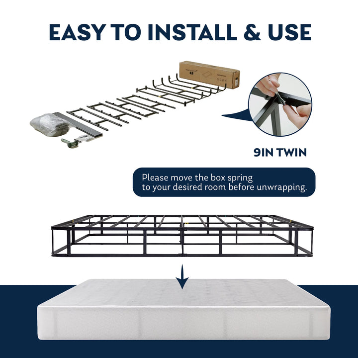 Ego 9 Inch Queen Size Metal Box Spring, Easy Assembly Mattress Foundation