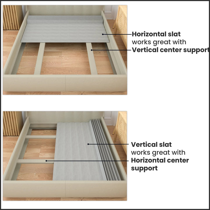 , 0.75” Horizontal Heavy Duty Mattress Support Wood Slats with Cover, Queen, Gray