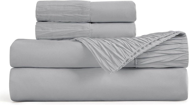 4 Pieces Hotel Luxury Light Grey Sheets King，Easy Care Polyester Microfiber Material Cooling Bed Sheet Set