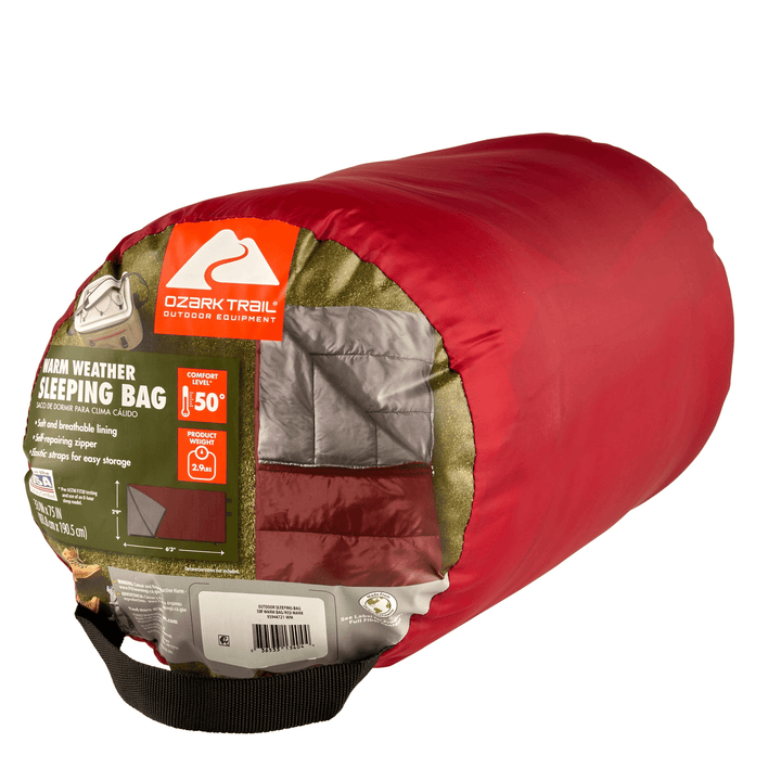 50-Degree Warm Weather Rectangular Sleeping Bag, Red, 33"X75"