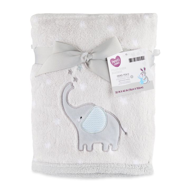 Parents Choice Appliqued Elephant Soft Baby Blanket, Gray and White, Unisex, Infant