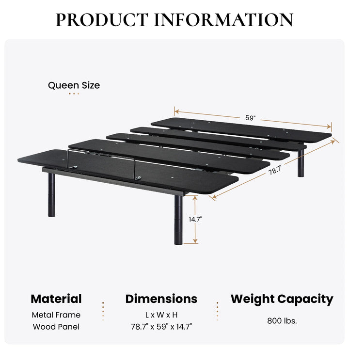 Queen Size Ergonomic Electric Adjustable Bed Frame with Adjustable Leg, Upgraded Motor, Wireless Remote Control, Independent Head & Foot Incline