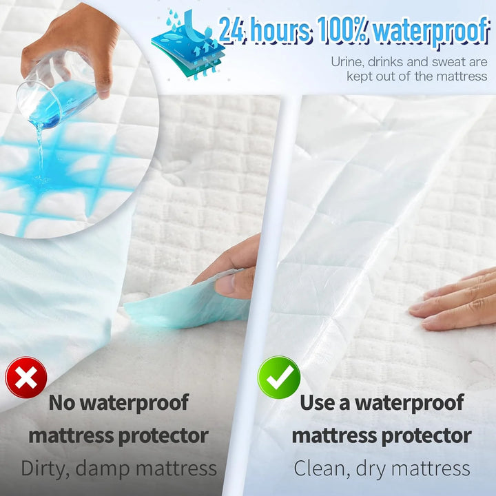 Twin XL Size Waterproof Mattress Pad Protector, Breathable Quilted Mattress Cover Noiseless Waterproof Fitted Sheet Mattress Topper up to 21" Deep Pocket