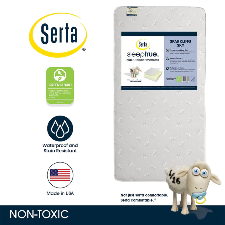 Sleeptrue Sparkling Sky 5" Dual-Sided Crib & Toddler Mattress - Sustainably Sourced Fiber Core - Waterproof - Lightweight - GREENGUARD Gold Certified - 5 Year Warranty