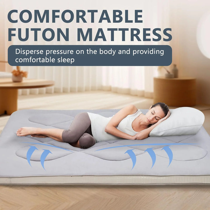 3.5" Thick Futon Mattress Full Size Upgraded Japanese Floor Mattress, Foldable Mattress Topper Thicken Tatami Mat Roll up Mattress, Folding Sleeping Pad