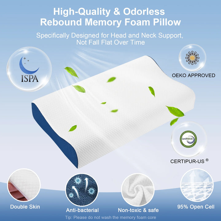 Cervical Pillow for Neck and Shoulder Pain Relief, Memory Foam Neck Support Pillow for Sleeping, Ergonomic Orthopedic Bed Pillow for Side Back Stomach Sleepers for Adults