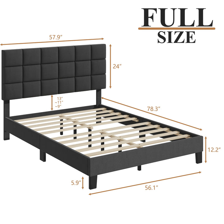 Full Size Platform Bed Frame with Adjustable Headboard, Fabric Upholstered Platform Bed Frame, Dark Gray