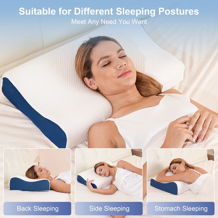 Cervical Pillow for Neck and Shoulder Pain Relief, Memory Foam Neck Support Pillow for Sleeping, Ergonomic Orthopedic Bed Pillow for Side Back Stomach Sleepers for Adults