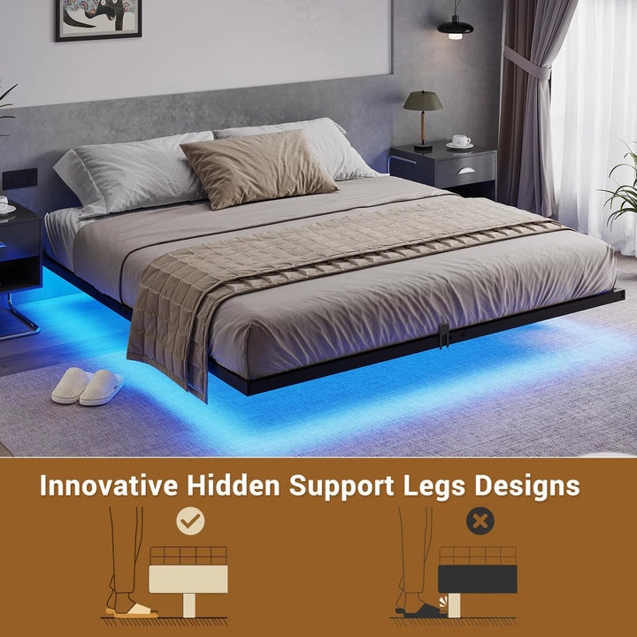 Floating Bed Frame King Size with LED Lights, Metal Platform King Bed, No Box Spring Needed, Easy to Assemble