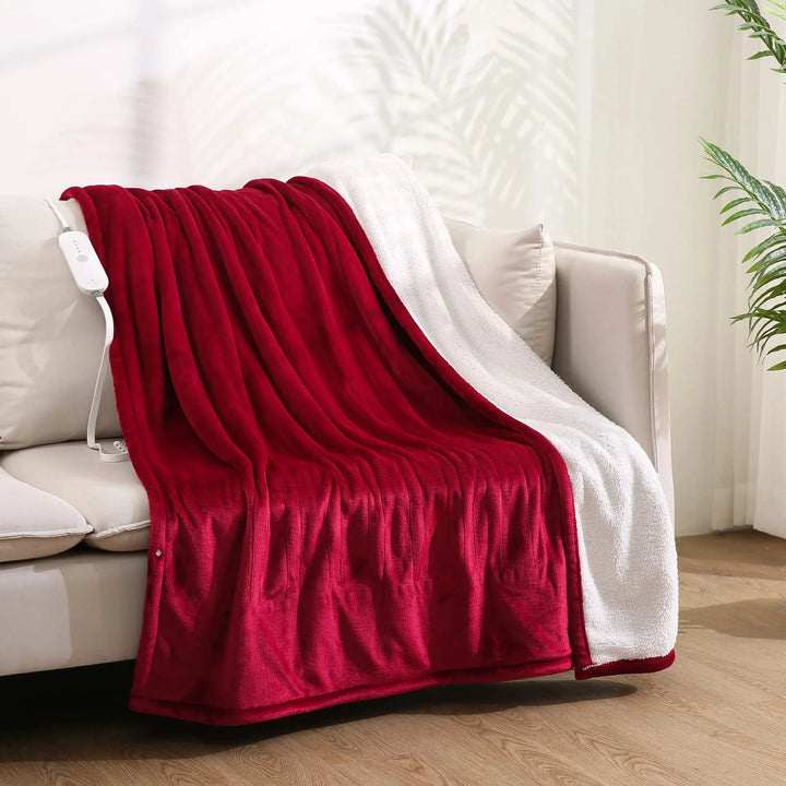 Electric Throw Blanket 50" X 60" Flannel & Shu Sherpa Heated Throwwith 4 Heating Levels, 3 Hours Auto-Off, Red