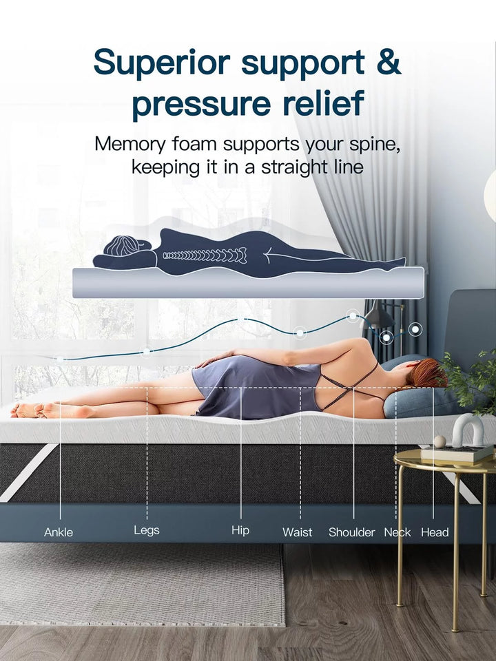 3 Inch Memory Foam Mattress Topper,Cool Gel Infused Foam Bed Topper Mattress Pad,Certipur-Us Certified,Relieve Back Pain & Pressure Relief,Removable Soft Cover,10 Year Warranty,Queen Size