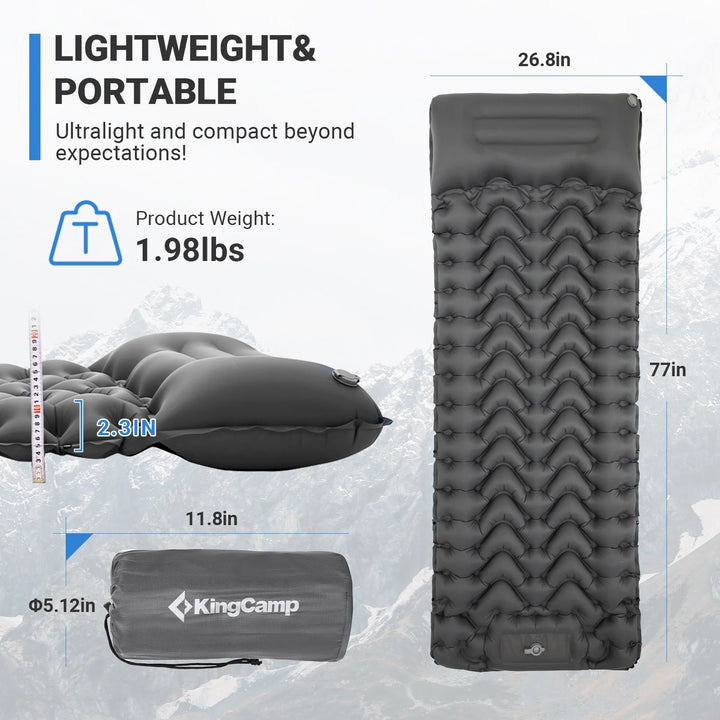 Sleeping Pad for Camping Mattress with Built in Foot Pump Connectable, Durable Inflatable Self Inflating Sleeping Pad with Pillow Compact & Comfortable for Camping and Hiking, Grey