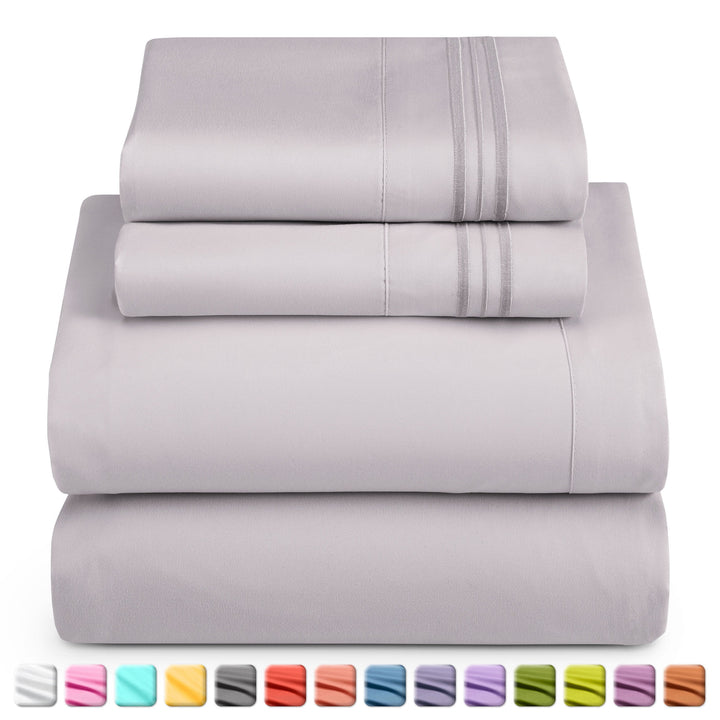 Bed Sheets Set, 1800 Series Deep Pocket 4 Piece Bed Sheet Set, Microfiber - Twin, Light Gray Lavender