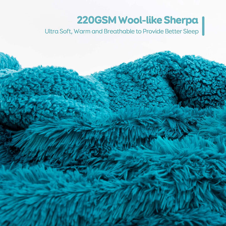 Faux Fur Weighted Blanket 15Lbs, Super Soft Plush Fleece and Cozy Sherpa Reverse, Shaggy Long Fur Throw Blankets, 48"X72" Teal Green