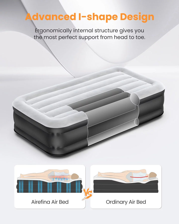 Twin Air Mattress with Built-In Pump, Inflatable Airbed Quick Self-Inflation/Deflation in 2 Mins, 550Lb MAX