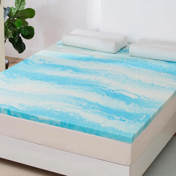 2 Inch Twin Cooling Gel Infused Mattress Topper, Memory Foam Mattress Bed Pad,Soft, Blue