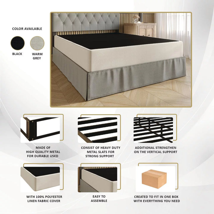 8" Queen Metal Box Spring, Black Linen