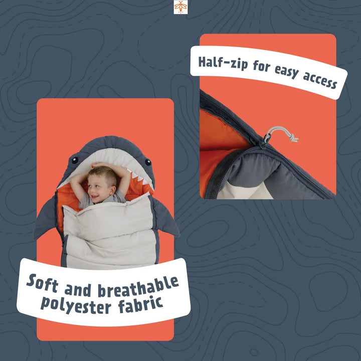 Finn the Shark Kid'S Sleeping Bag - Navy/Gray (Youth Size 65 In. X 24 In.)