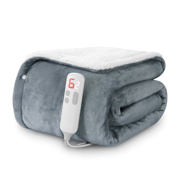 50" X 60" Electric Throw Blanket with 6 Heating Levels & 1-5H Auto-Off, Machine Washable Flannel & Sherpa, Gray & White