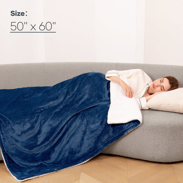 Electric Throw Blanket 50"X60" Flannel & Sherpa Heated Blanket with 6 Heating Levels, 5 Hours Timer, Machine Washable - Blue