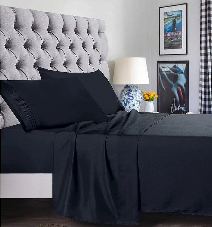 Breathable & Cooling Sheets - Hotel Luxury Bed Sheets - Extra Soft - Deep Pockets - Easy Fit - 4 Piece Set - King Black