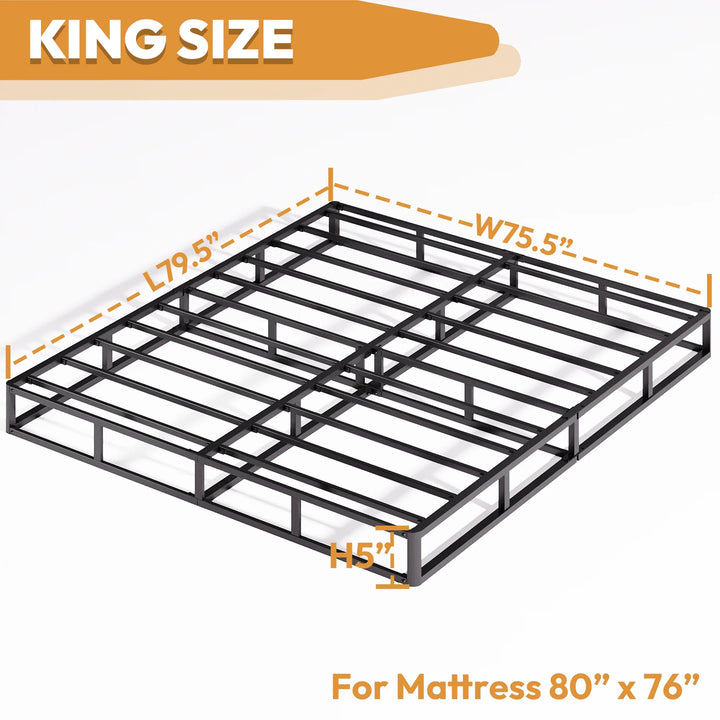 5 Inch King Metal Box Spring, Durable Mattress Foundation, Fabric Cover Included, Easy Assembly