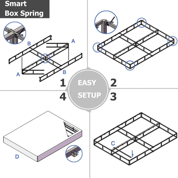 Queen Box Spring 9 Inch High Profile Strong Metal Frame Mattress Foundation, Quiet Noise-Free,Easy Assembly, 3000Lbs Max Weight Capacity