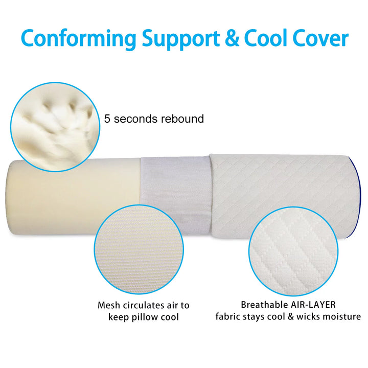 Roll Pillow Cylinder round Cervical Bolster Pillow Memory Foam Removable Washable Cover, Ergonomically Designed for Head, Neck, Back, and Legs White 45*10*10Cm