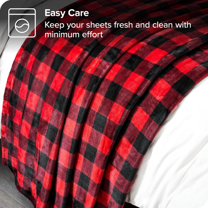 Microplush Fleece Blanket - 300 GSM - Fuzzy Microfleece - Soft & Plush - Twin/Twin XL, Buffalo Plaid - Red/Black